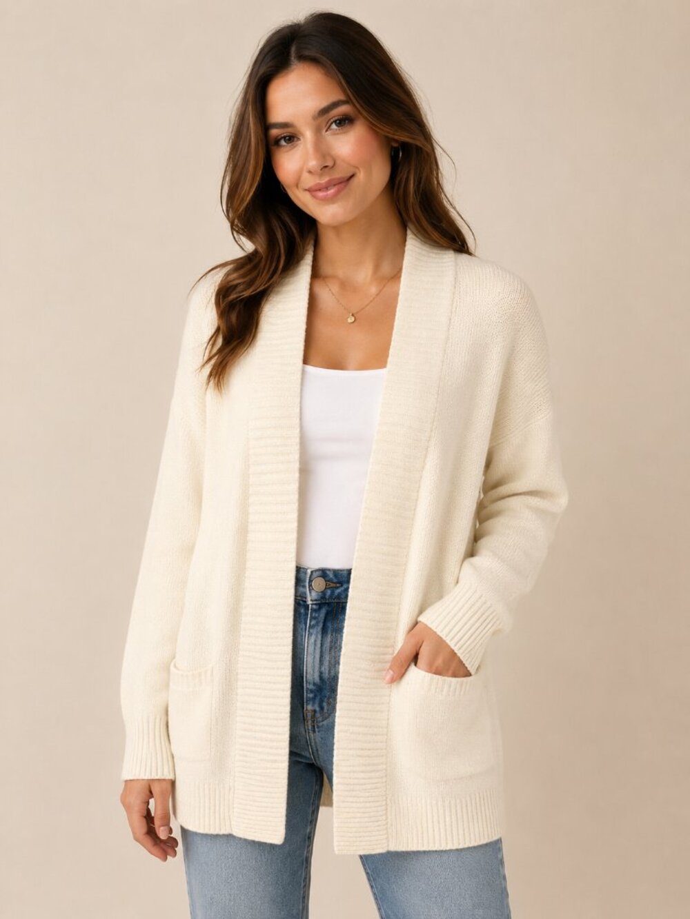 NWT LOFT Ivory Open Front Cardigan Sweater Womens Small Soft Knit Cozy Pockets